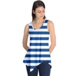 Horizontal Stripes - White and Dark Cerulean Sleeveless Tunic