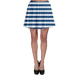Horizontal Stripes - White and Dark Cerulean Skater Skirt