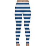 Horizontal Stripes - White and Dark Cerulean Yoga Leggings