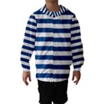 Horizontal Stripes - White and Dark Cerulean Hooded Wind Breaker (Kids)
