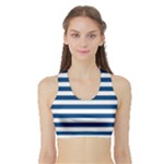 Horizontal Stripes - White and Dark Cerulean Women s Sports Bra with Border