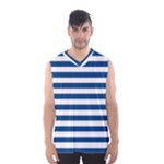 Horizontal Stripes - White and Dark Cerulean Men s Basketball Tank Top