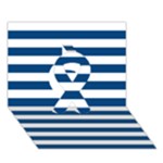 Horizontal Stripes - White and Dark Cerulean Ribbon 3D Greeting Card (7x5)