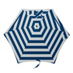 Horizontal Stripes - White and Dark Cerulean Mini Umbrella