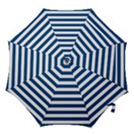 Horizontal Stripes - White and Dark Cerulean Hook Handle Umbrella (Large)