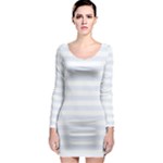 Horizontal Stripes - White and Pastel Blue Long Sleeve Bodycon Dress