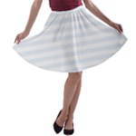 Horizontal Stripes - White and Pastel Blue A-line Skater Skirt