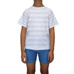 Horizontal Stripes - White and Pastel Blue Kid s Short Sleeve Swimwear