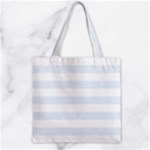 Horizontal Stripes - White and Pastel Blue Zipper Grocery Tote Bag