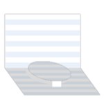 Horizontal Stripes - White and Pastel Blue Circle Bottom 3D Greeting Card (7x5)