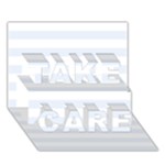 Horizontal Stripes - White and Pastel Blue TAKE CARE 3D Greeting Card (7x5)