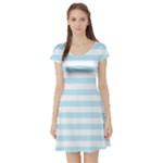 Horizontal Stripes - White and Light Blue Short Sleeve Skater Dress