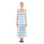 Horizontal Stripes - White and Light Blue Full Print Maxi Dress