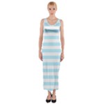 Horizontal Stripes - White and Light Blue Fitted Maxi Dress