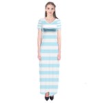 Horizontal Stripes - White and Light Blue Short Sleeve Maxi Dress
