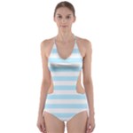 Horizontal Stripes - White and Light Blue Cut-Out One Piece Swimsuit