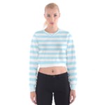 Horizontal Stripes - White and Light Blue Women s Cropped Sweatshirt