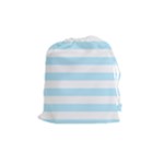 Horizontal Stripes - White and Light Blue Drawstring Pouch (M)