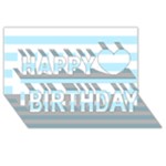 Horizontal Stripes - White and Light Blue Happy Birthday 3D Greeting Card (8x4)
