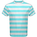 Horizontal Stripes - White and Electric Blue Men s Cotton Tee