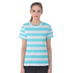 Horizontal Stripes - White and Electric Blue Women s Cotton Tee