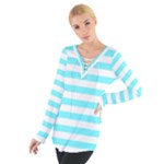Horizontal Stripes - White and Electric Blue Women s Tie Up Tee