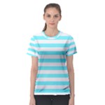 Horizontal Stripes - White and Electric Blue Women s Sport Mesh Tee