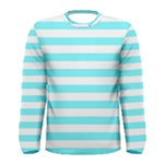 Horizontal Stripes - White and Electric Blue Men s Long Sleeve T-shirt