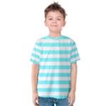 Horizontal Stripes - White and Electric Blue Kid s Cotton Tee