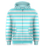 Horizontal Stripes - White and Electric Blue Men s Zipper Hoodie