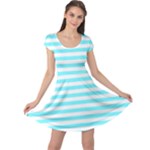 Horizontal Stripes - White and Electric Blue Cap Sleeve Dress