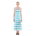 Horizontal Stripes - White and Electric Blue Full Print Maxi Dress