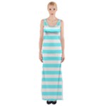 Horizontal Stripes - White and Electric Blue Maxi Thigh Split Dress