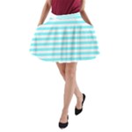 Horizontal Stripes - White and Electric Blue A-Line Pocket Skirt