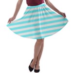 Horizontal Stripes - White and Electric Blue A-line Skater Skirt