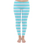 Horizontal Stripes - White and Electric Blue Winter Leggings
