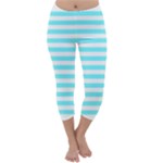Horizontal Stripes - White and Electric Blue Capri Winter Leggings