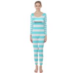 Horizontal Stripes - White and Electric Blue Long Sleeve Catsuit