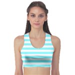 Horizontal Stripes - White and Electric Blue Women s Sports Bra