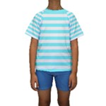 Horizontal Stripes - White and Electric Blue Kid s Short Sleeve Swimwear