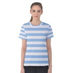 Horizontal Stripes - White and Baby Blue Women s Cotton Tee