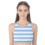 Horizontal Stripes - White and Baby Blue Tank Bikini Top