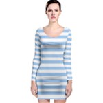 Horizontal Stripes - White and Baby Blue Long Sleeve Bodycon Dress