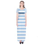 Horizontal Stripes - White and Baby Blue Short Sleeve Maxi Dress