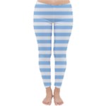 Horizontal Stripes - White and Baby Blue Winter Leggings