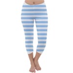Horizontal Stripes - White and Baby Blue Capri Winter Leggings