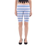 Horizontal Stripes - White and Baby Blue Yoga Cropped Leggings