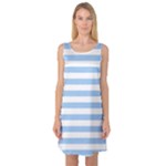 Horizontal Stripes - White and Baby Blue Sleeveless Satin Nightdress