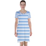Horizontal Stripes - White and Baby Blue Short Sleeve Nightdress