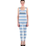 Horizontal Stripes - White and Baby Blue OnePiece Catsuit